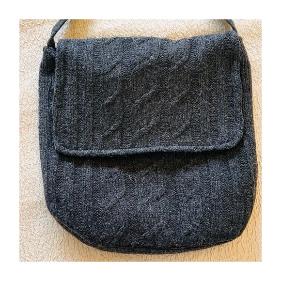 Vintage Y2K Charcoal Gray Cozy Wool Knit Purse Crossbody Bag with Front Flap - Picture 2 of 7